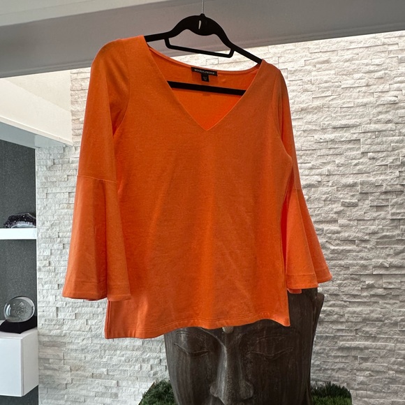 Brand New Orange Scoop Neck Top 3/4 Flared Sleeve Small - Picture 5 of 7